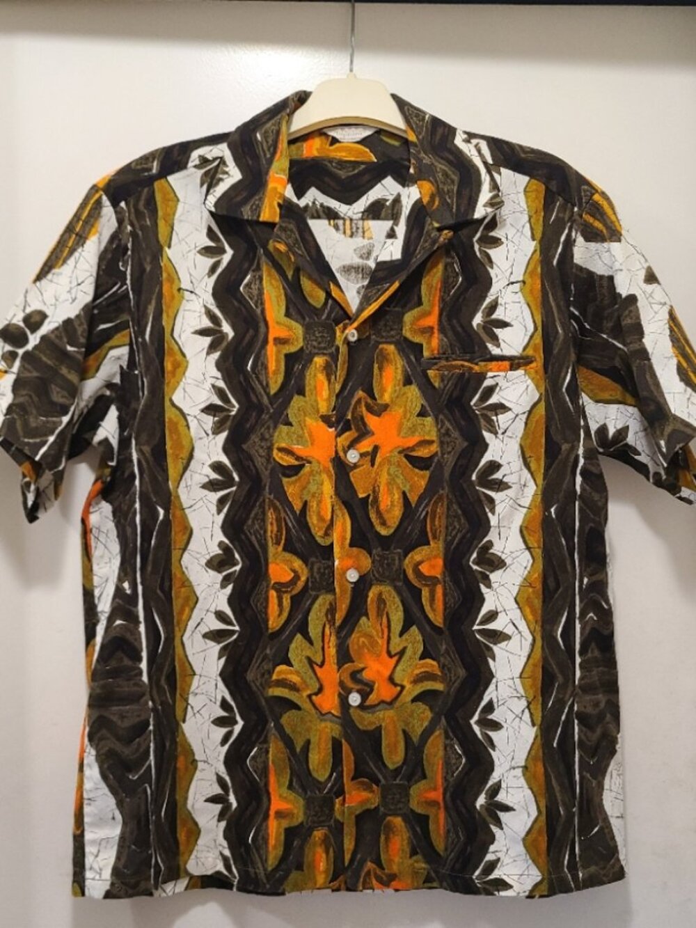 VINTAGE 1950s TROPICANA BARKCLOTH HAWAIIAN SHIRT HONOLULU BEACH sz 46" CHEST